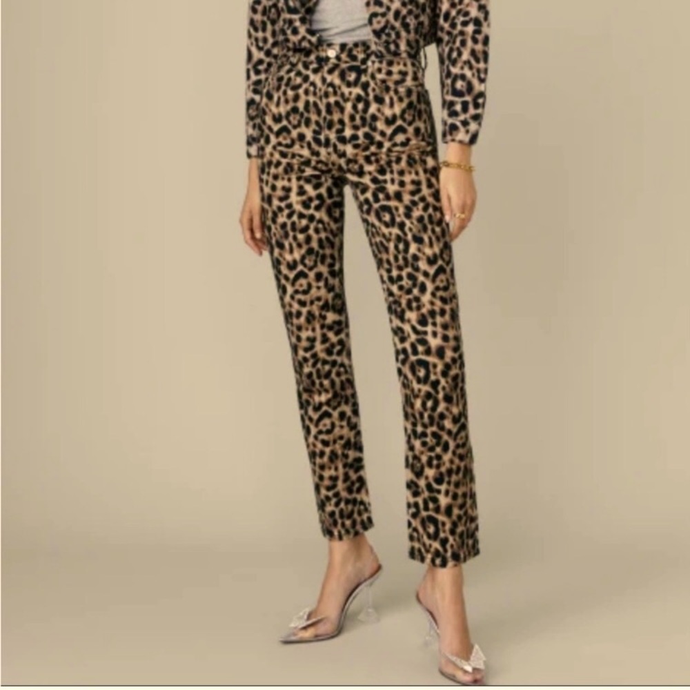 NWT Reformation Leopard High Rise Straight Leg Jeans reg.$178